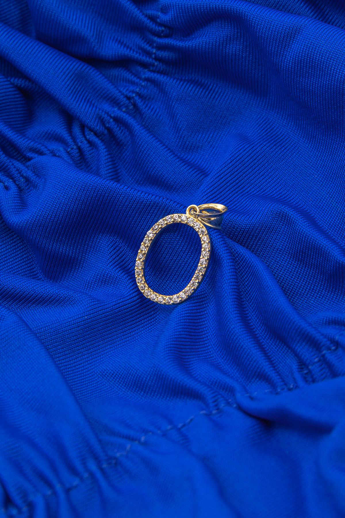 14K Gold Stone O Letter Charm