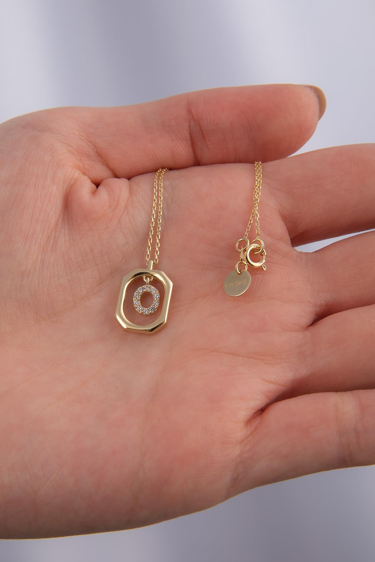 14K Gold Stone O Letter Necklace