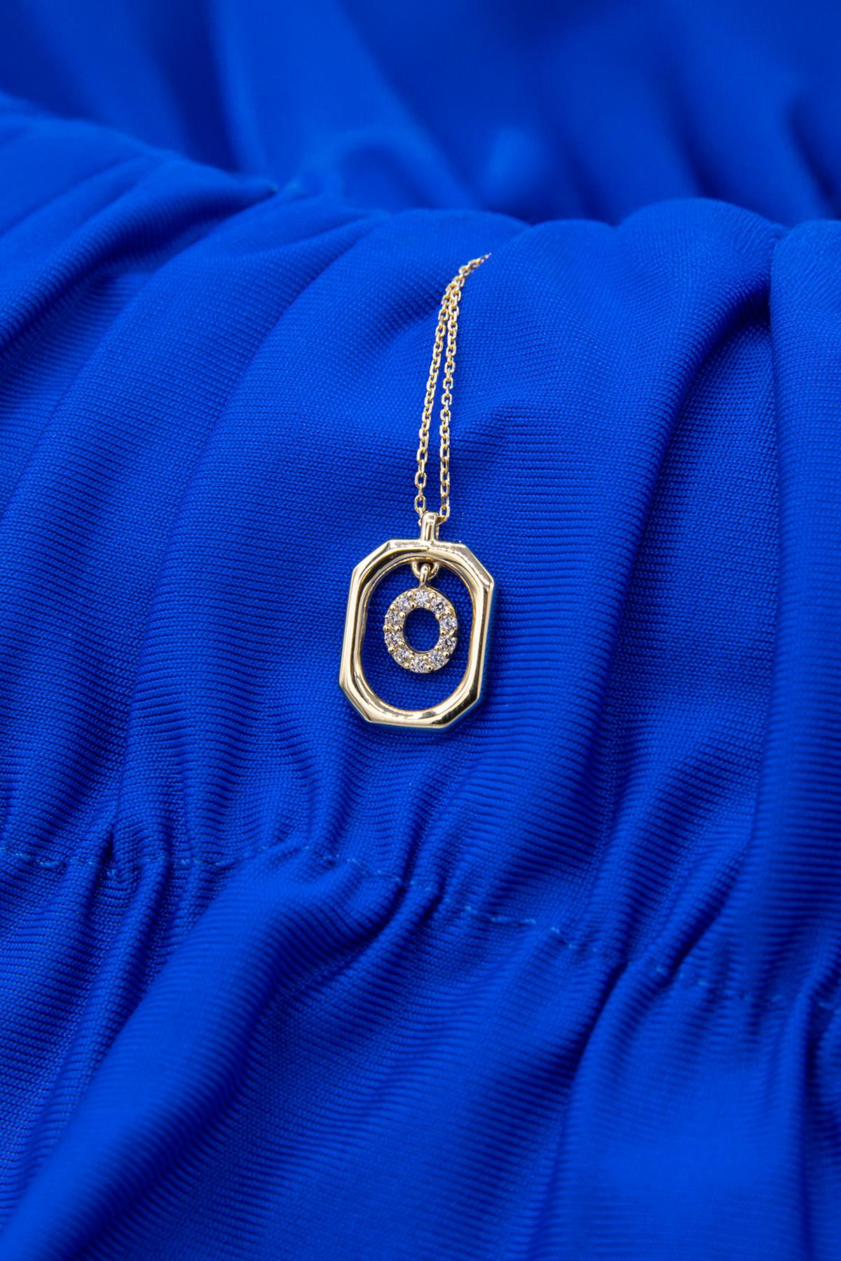 14K Gold Stone O Letter Necklace