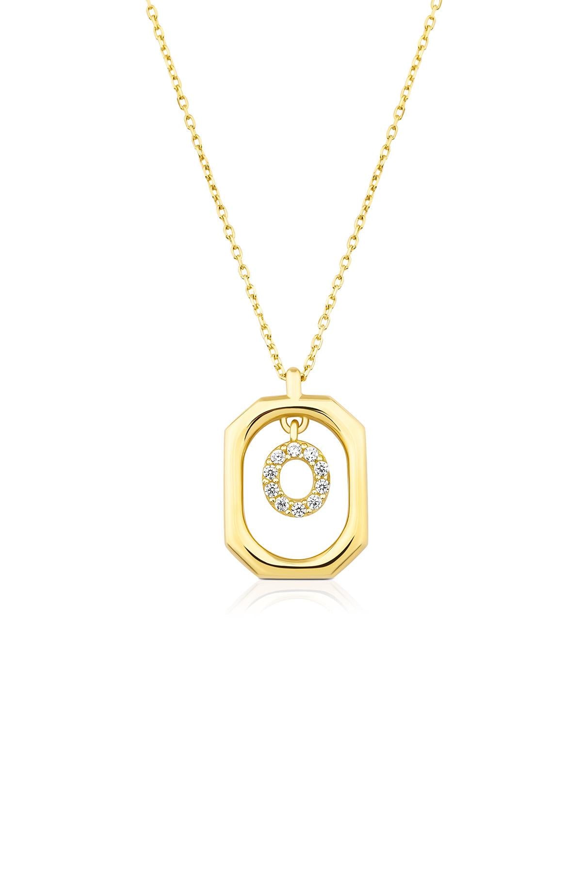 14K Gold Stone O Letter Necklace