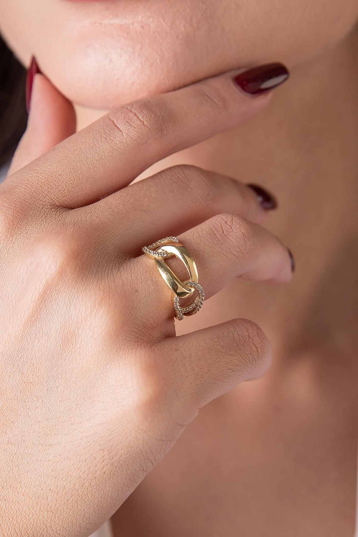 14K Gold Stone Paperclip Hoop Ring