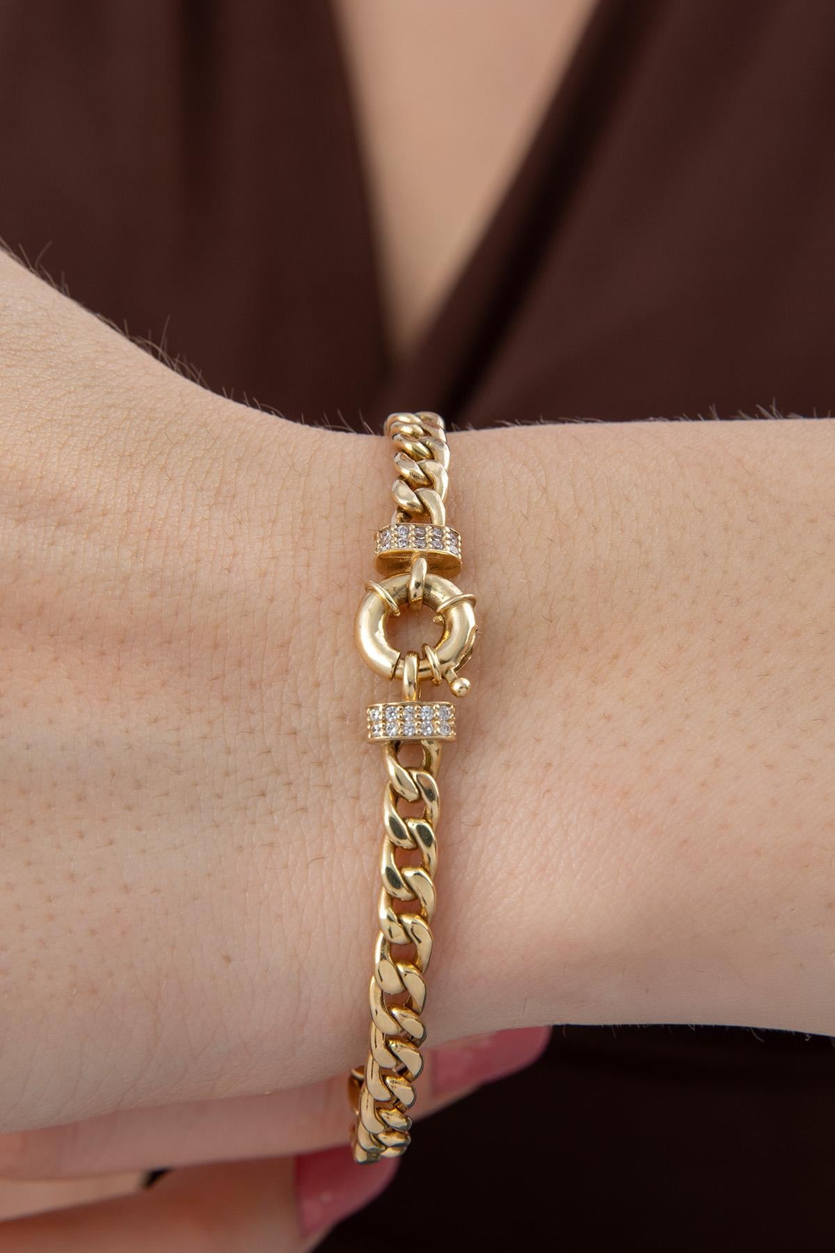 14K Gold Stone Personalized A Initial Letter Bracelet