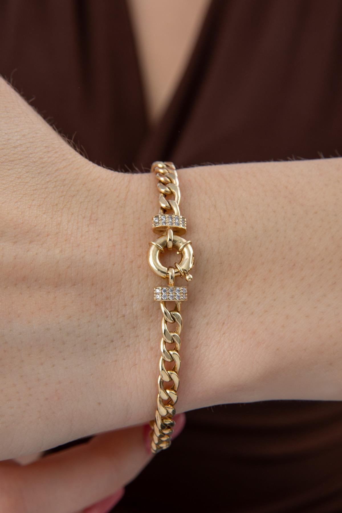 14K Gold Stone Personalized G Initial Letter Bracelet
