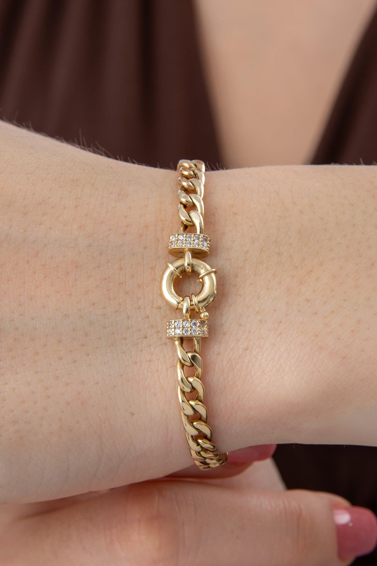 14K Gold Stone Personalized N Initial Letter Bracelet