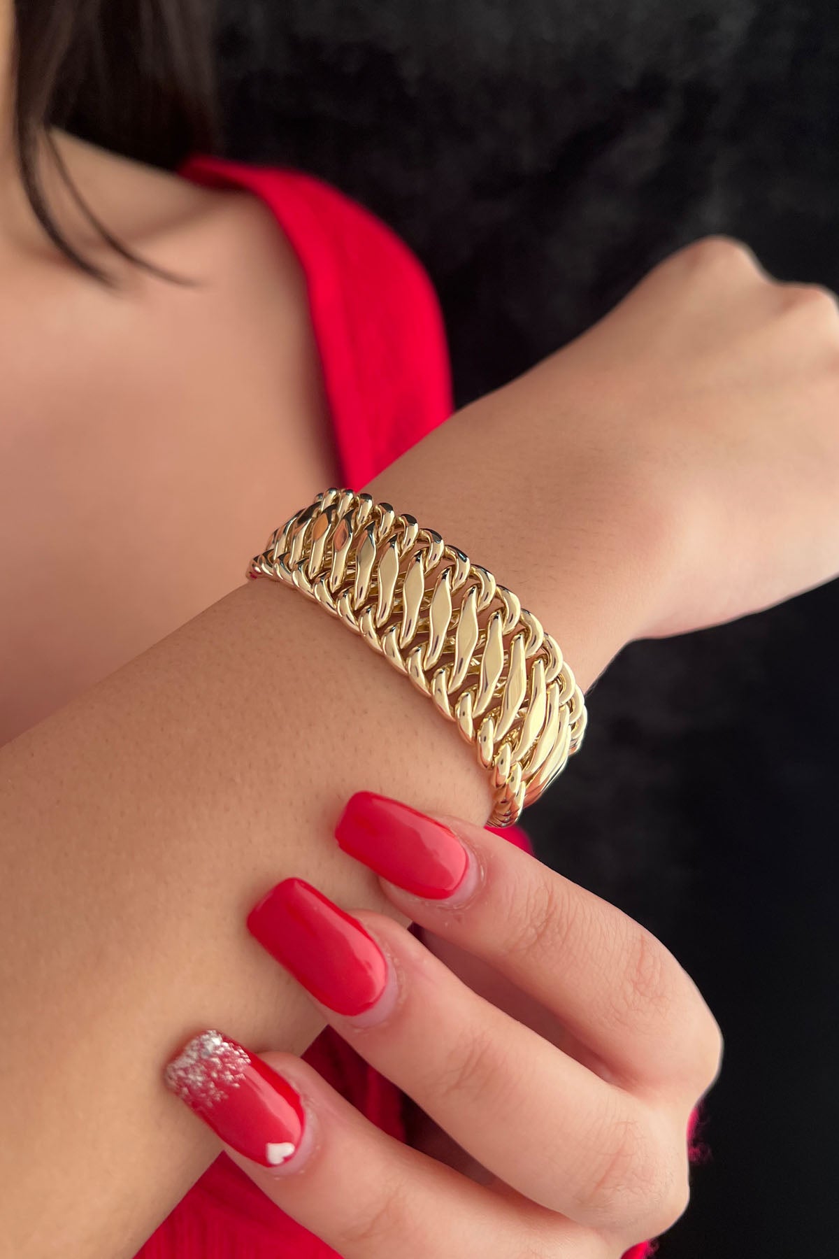 14K Gold Stone Thick Vienna Bracelet