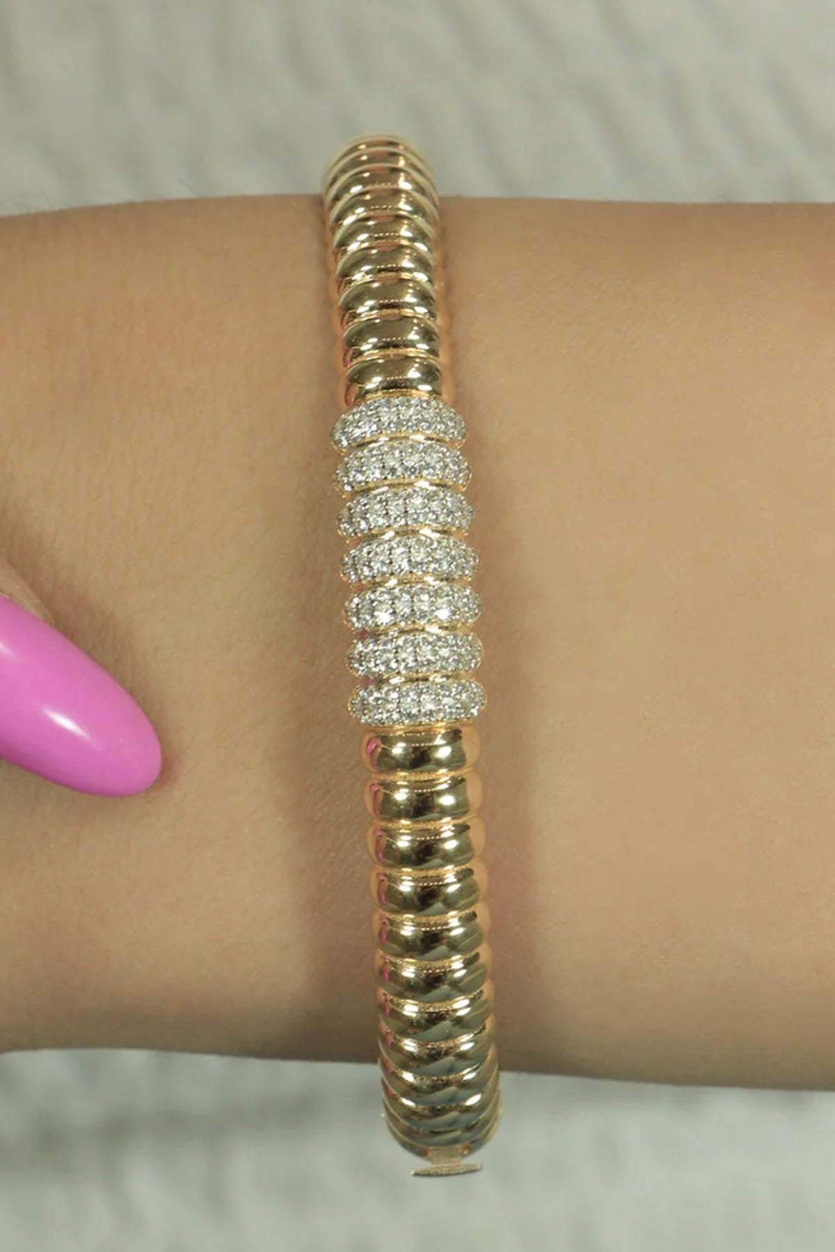 14K Gold Stoned Accordion Bangle Bracelet