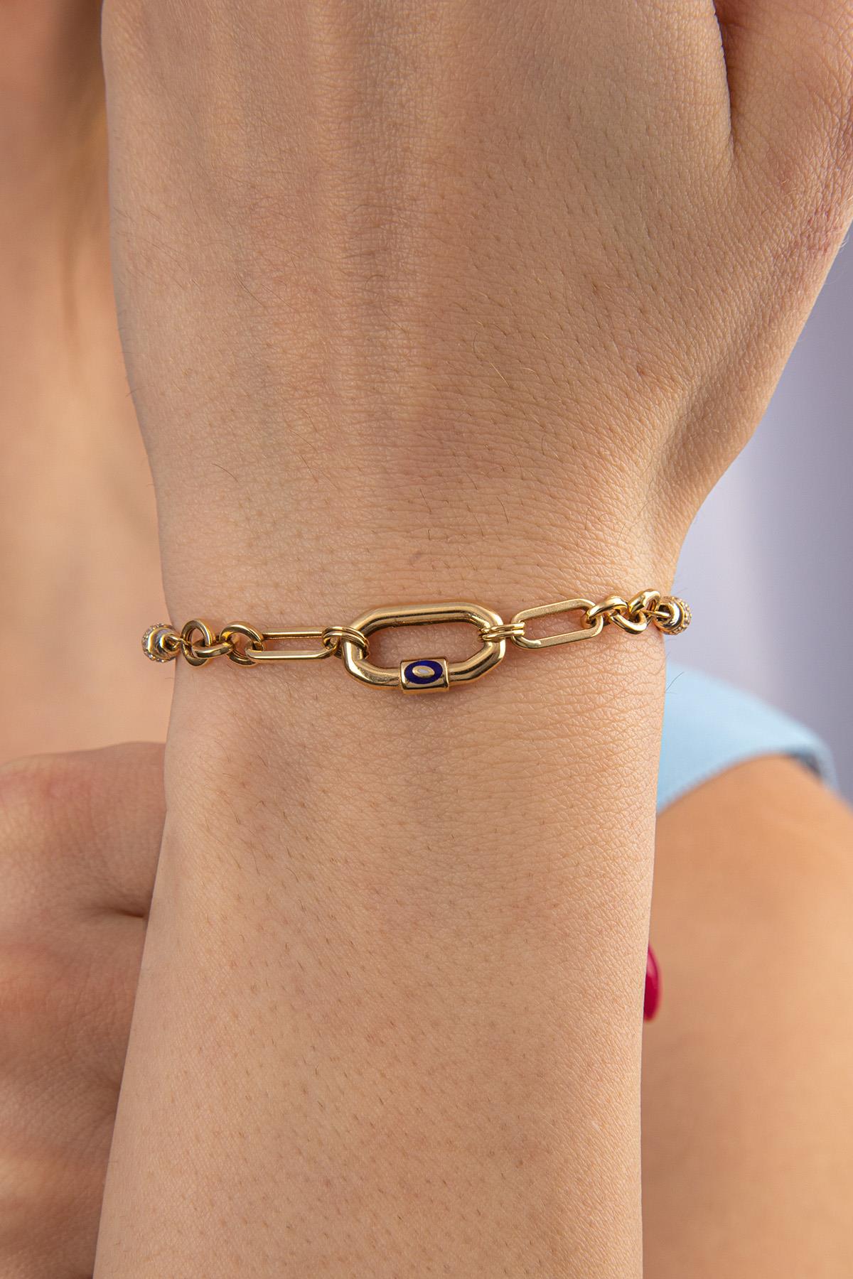 14K Gold Stoned Bugle Paperclip Bracelet