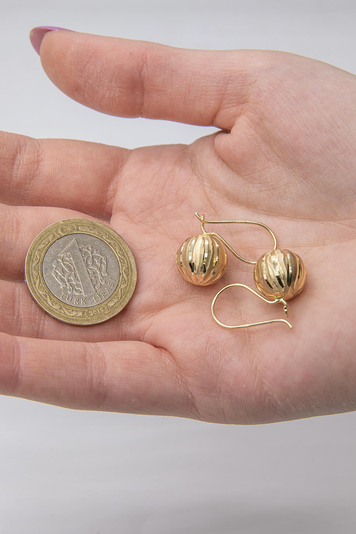 14K Gold Straight Patterned Euroball Earrings ( Big )