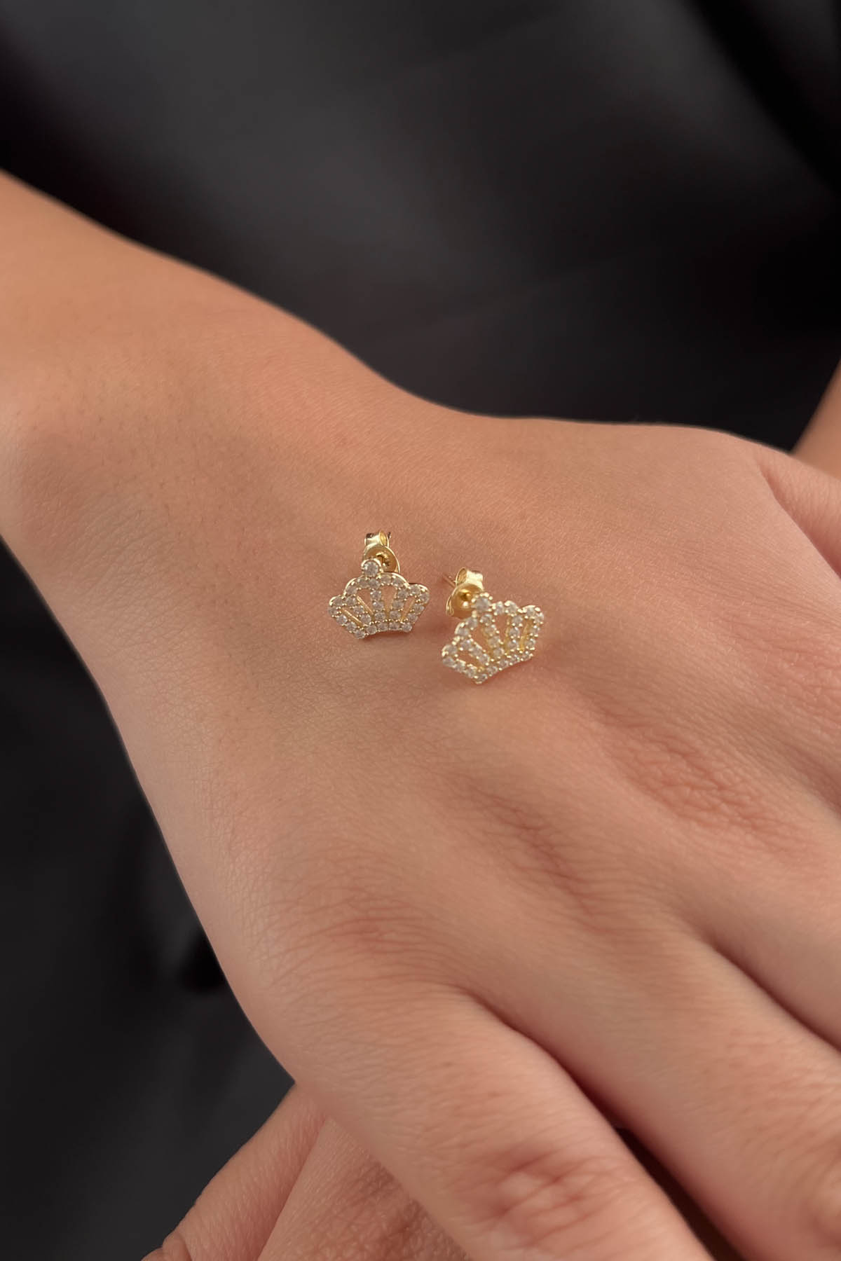 14K Gold Stud Crown Earrings