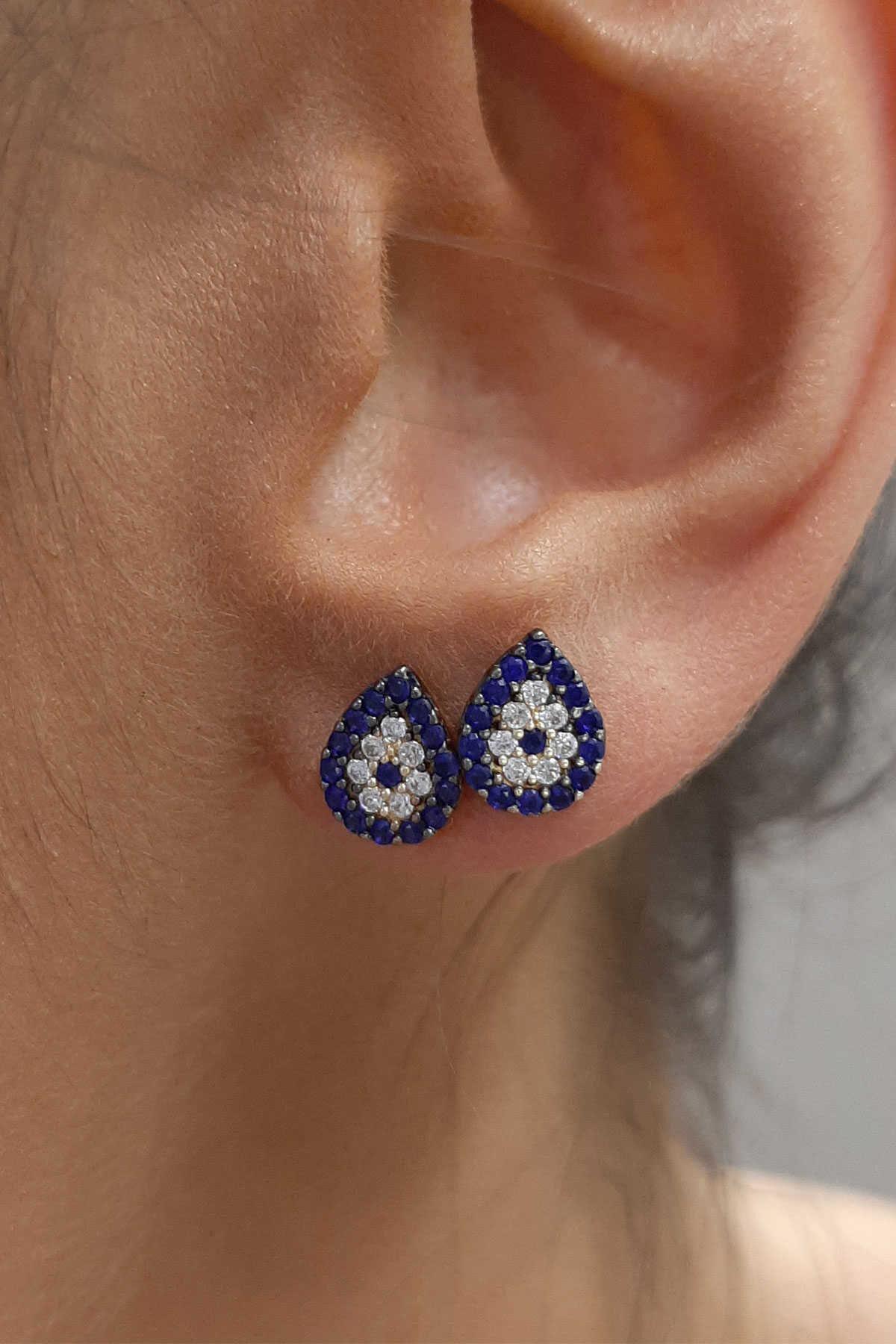 14K Gold Stud Evil Eye Drop Shape Earrings