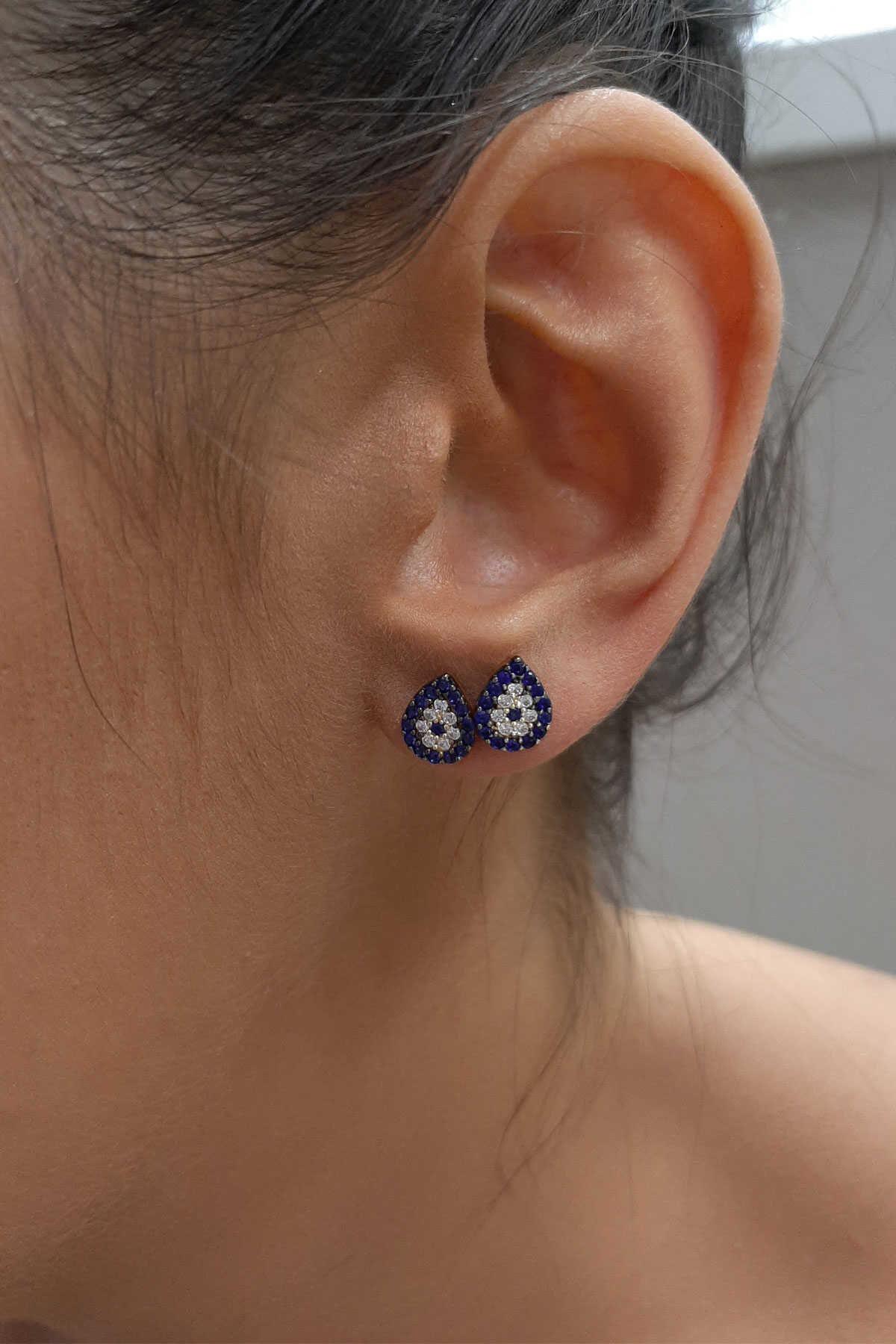 14K Gold Stud Evil Eye Drop Shape Earrings