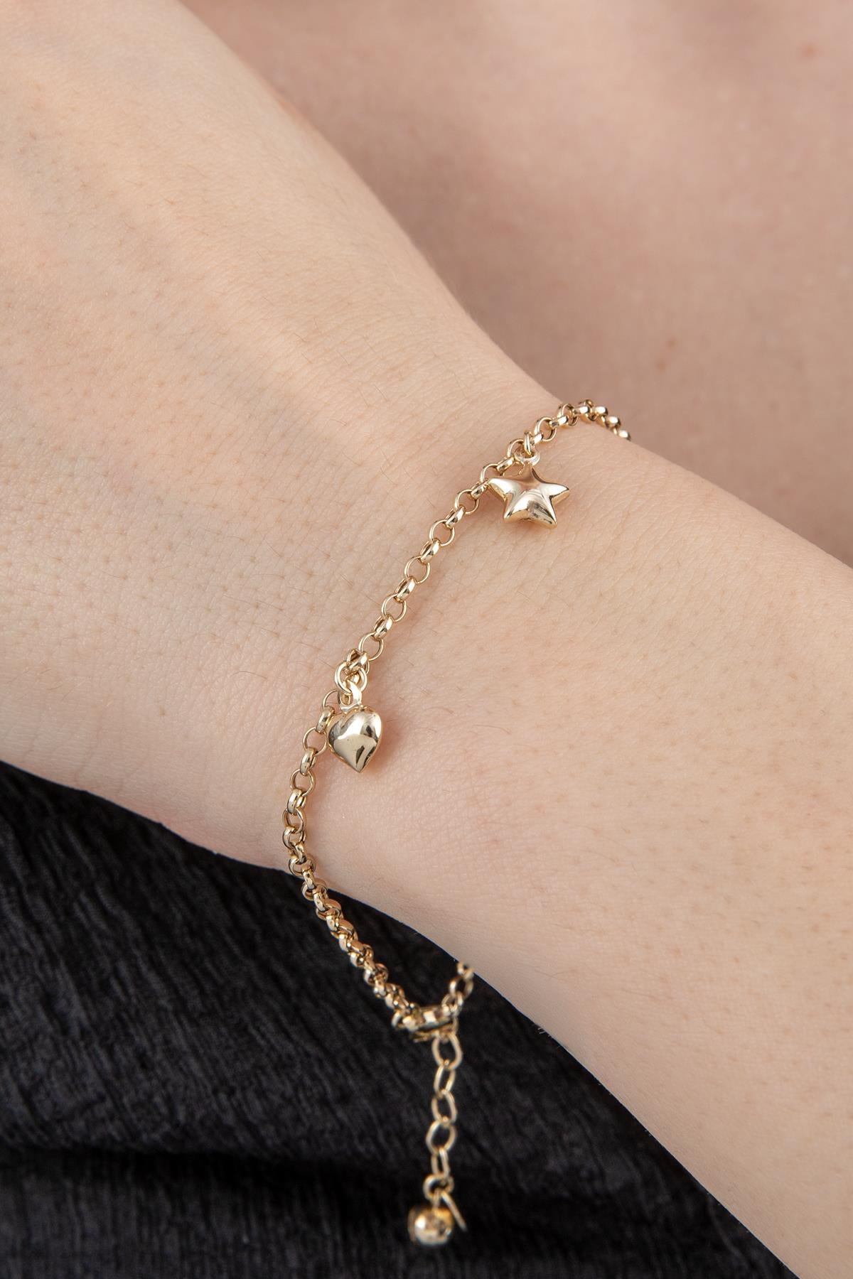 14K Gold Thin Rolo Charm Bracelet