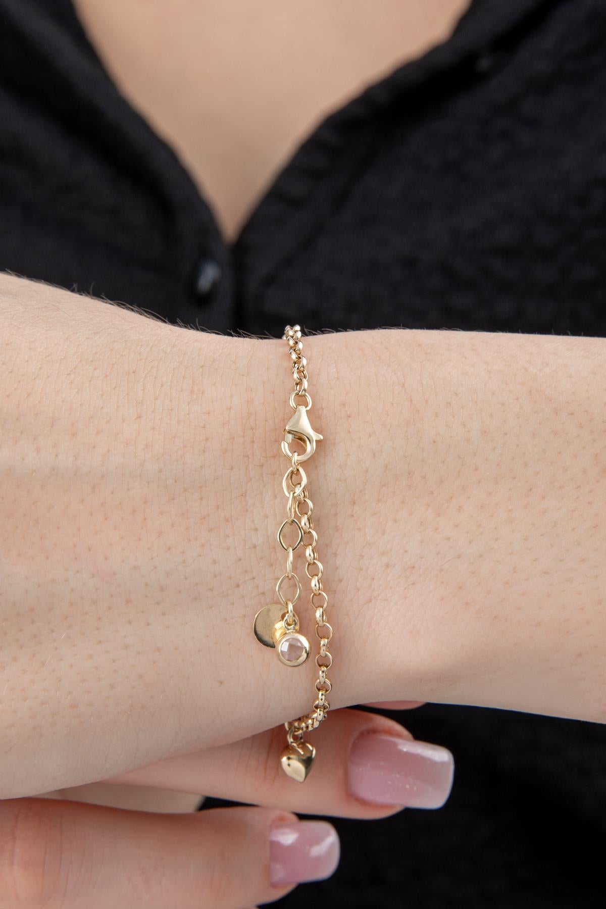 14K Gold Thin Rolo Charm Bracelet