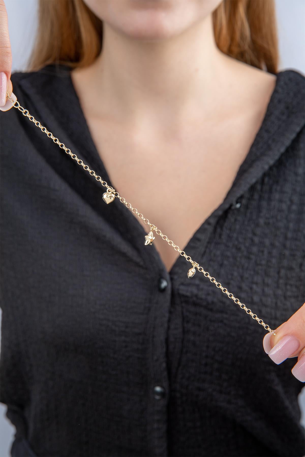 14K Gold Thin Rolo Charm Bracelet