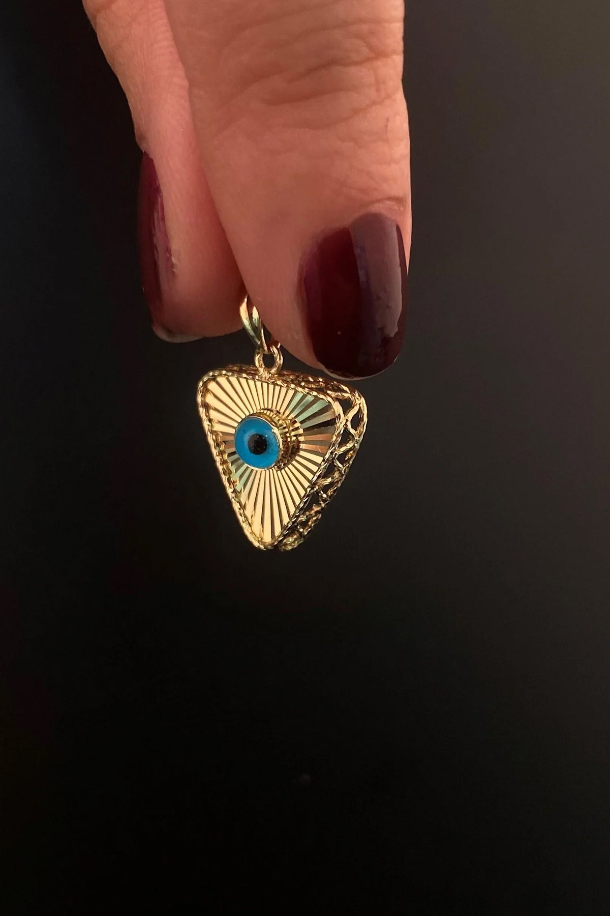14K Gold Triangle Bright Evil Eye Charm