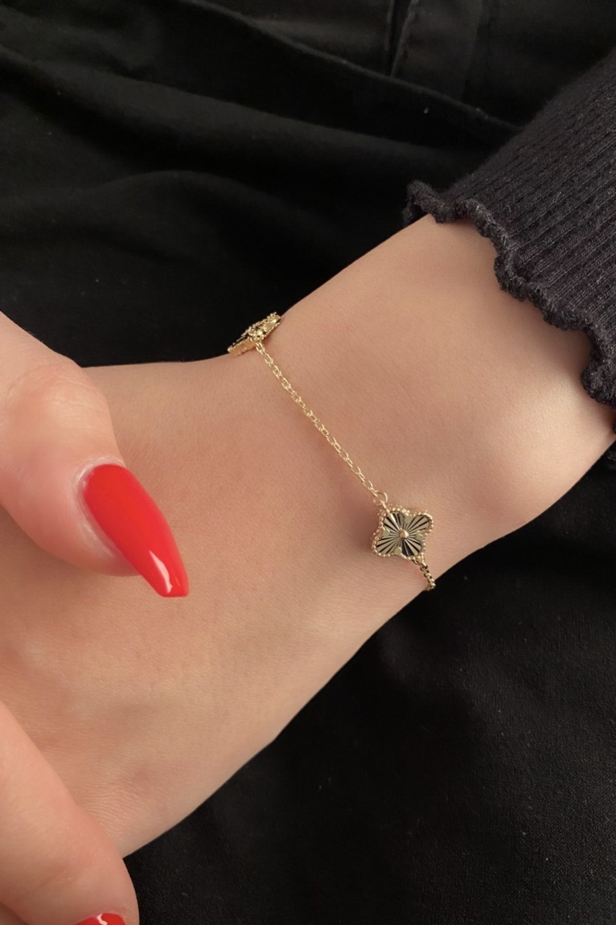 14K Gold Triple Sunburst Clover Set ( Necklace - Earrings - Ring - Bracelet )