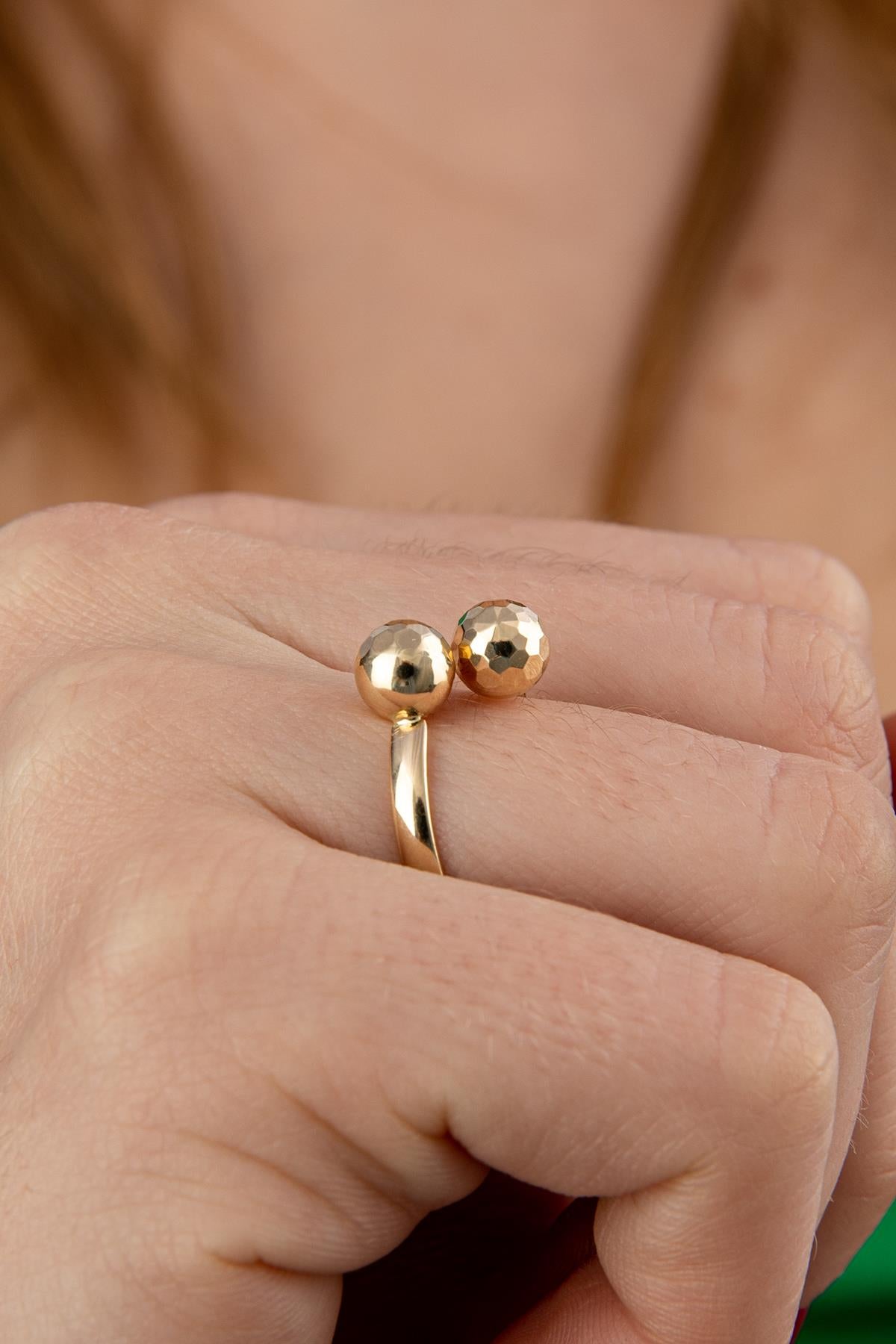 14K Gold Two Faceted Ball Ring