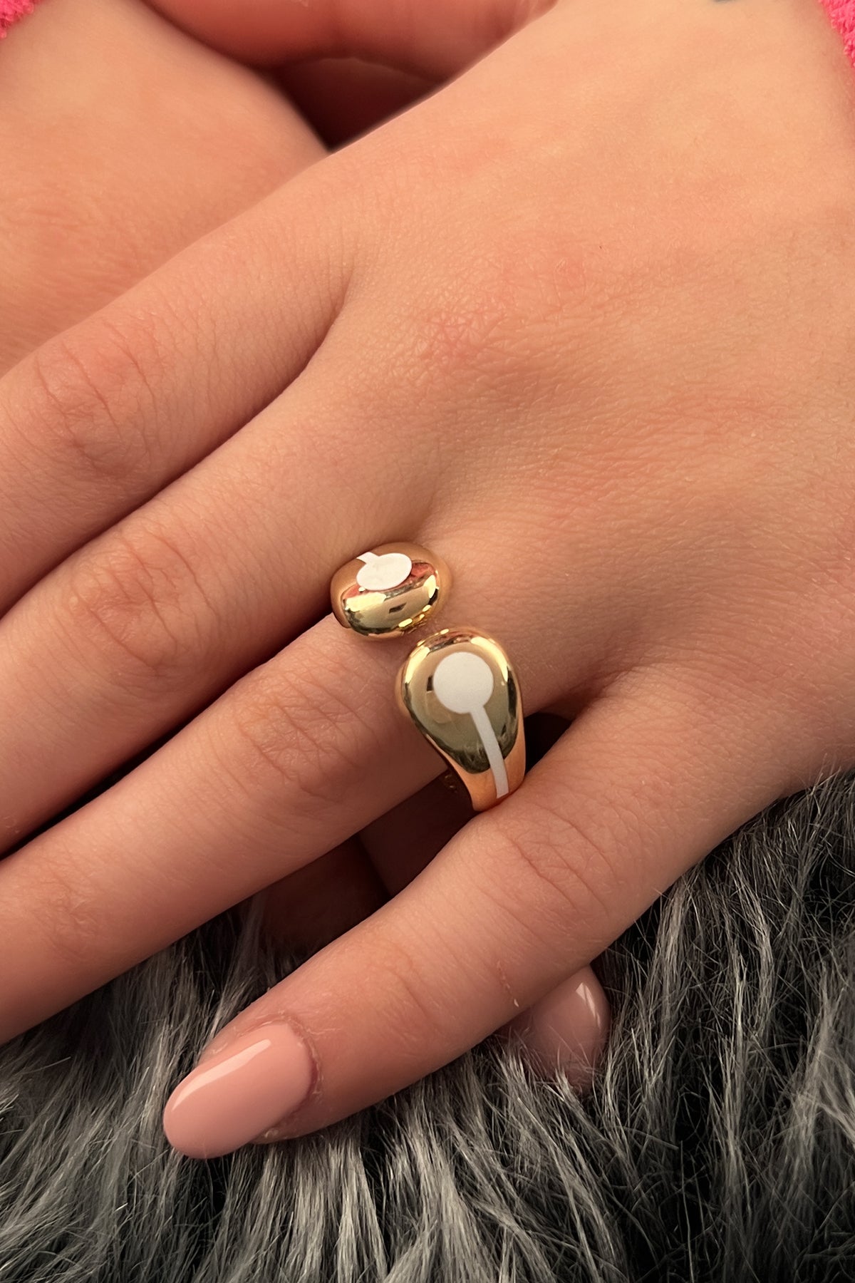 14K Gold White Enamel Puff Ring