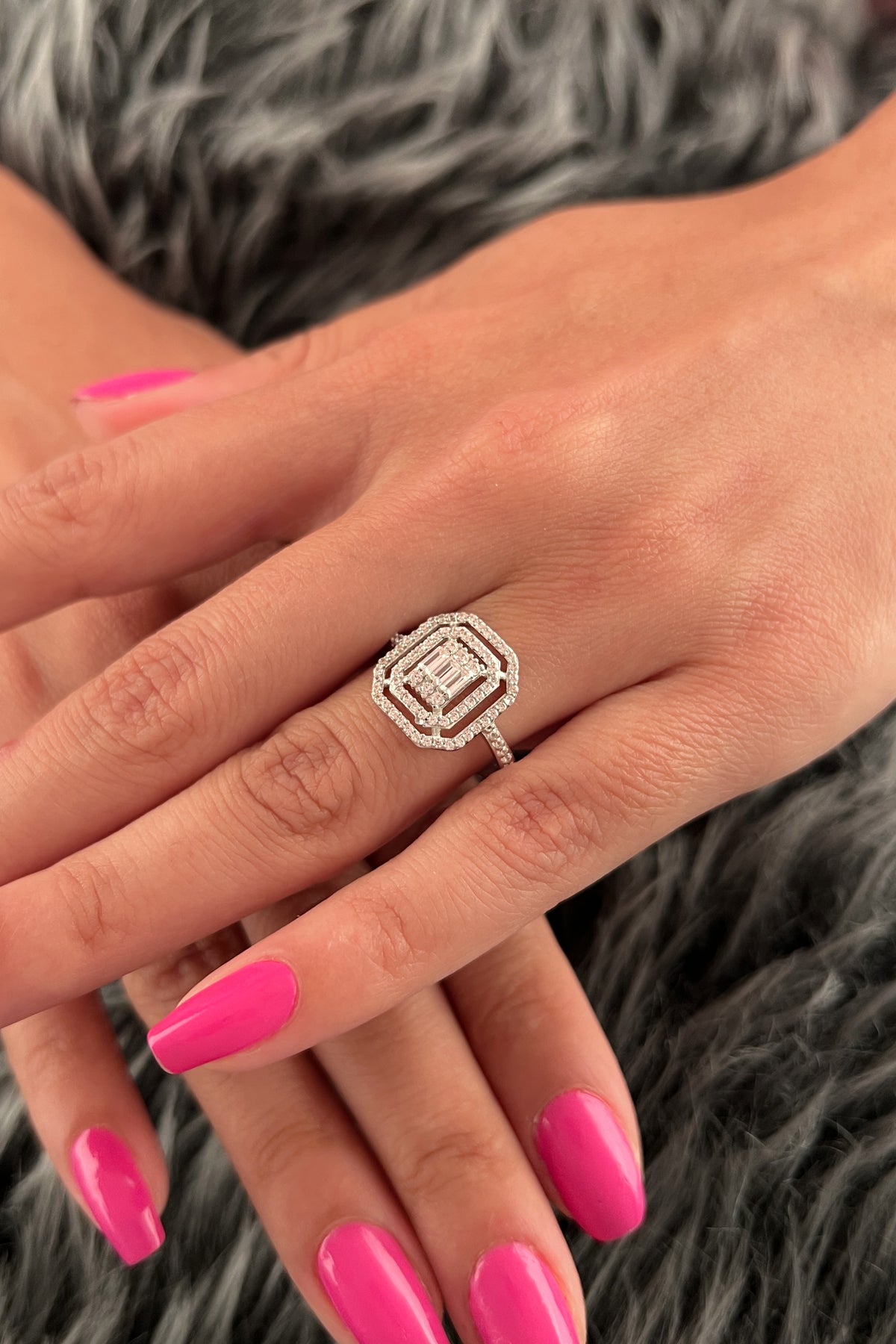 14K White Gold Wide Baguette Ring