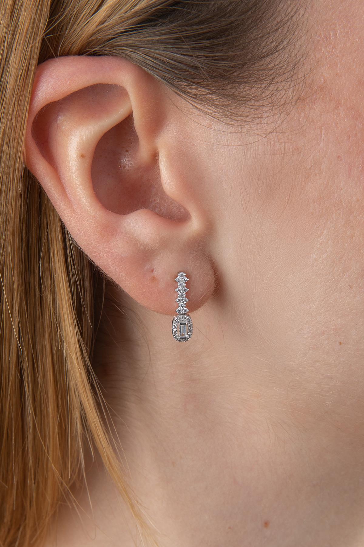 14K Yellow Gold Baguette Drop Stud Earrings