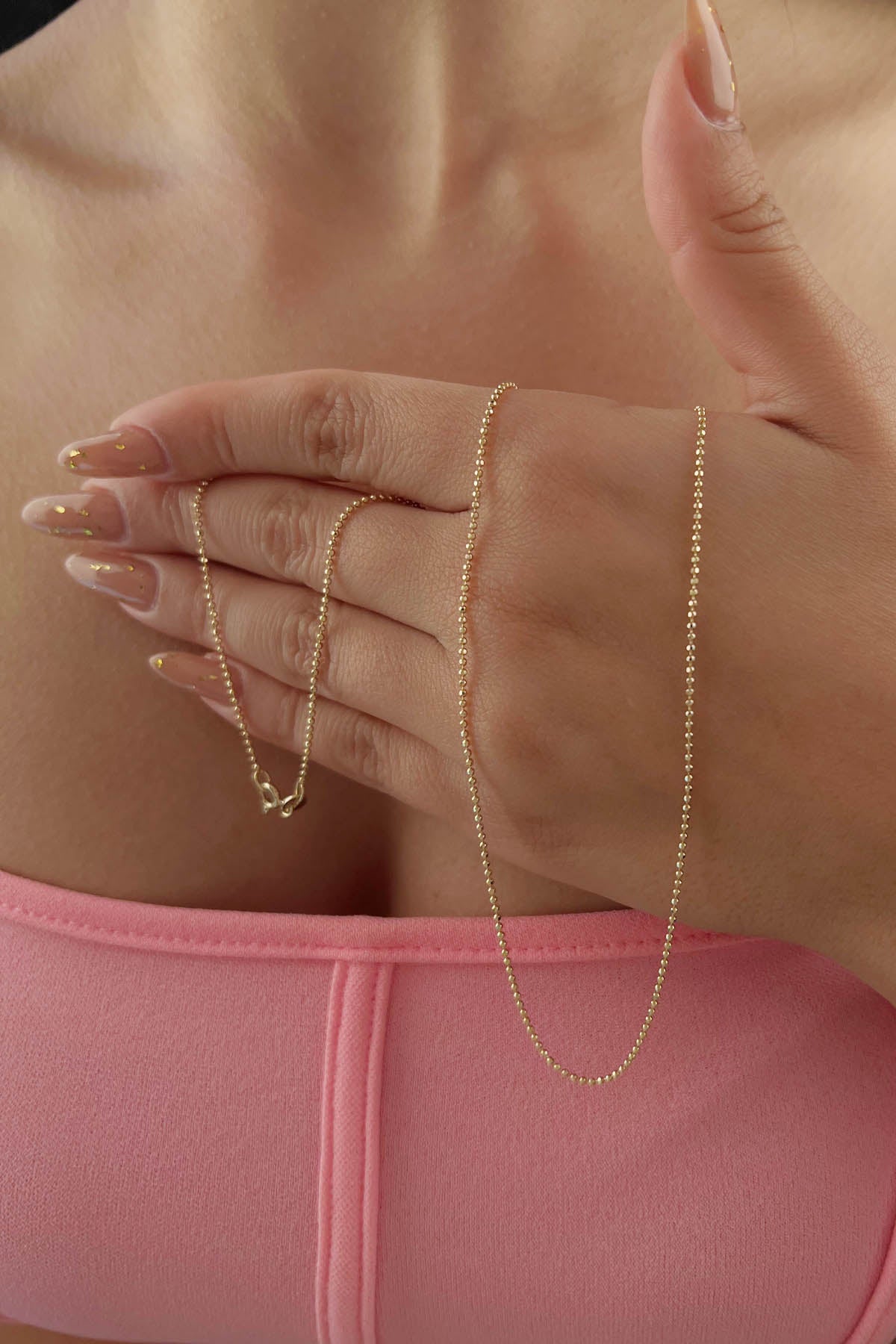 14K Yellow Gold Cube Ball Chain 0.047 inch