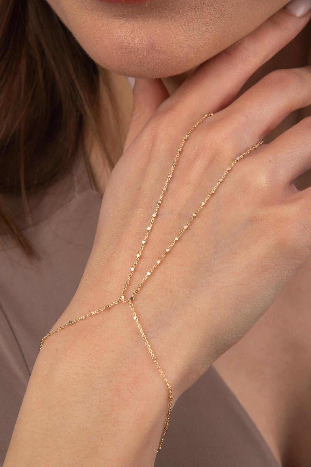 14K Gold Cube Hand Chain