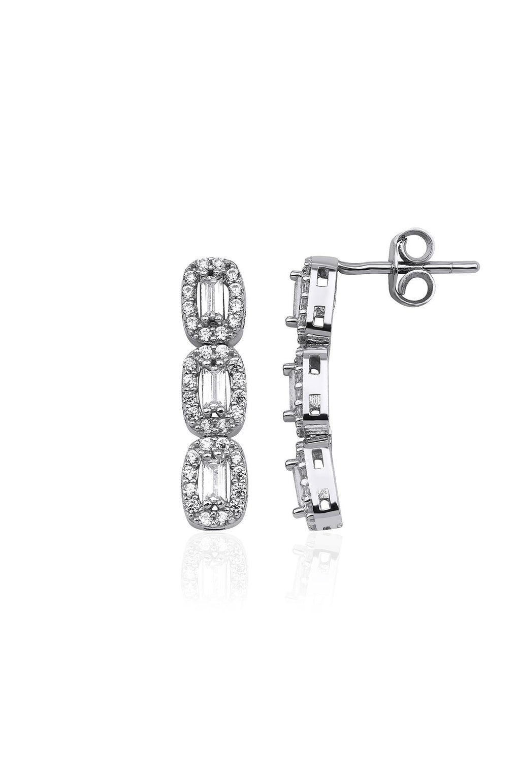 14ct Gold Baguette Cut Cluster Earrings