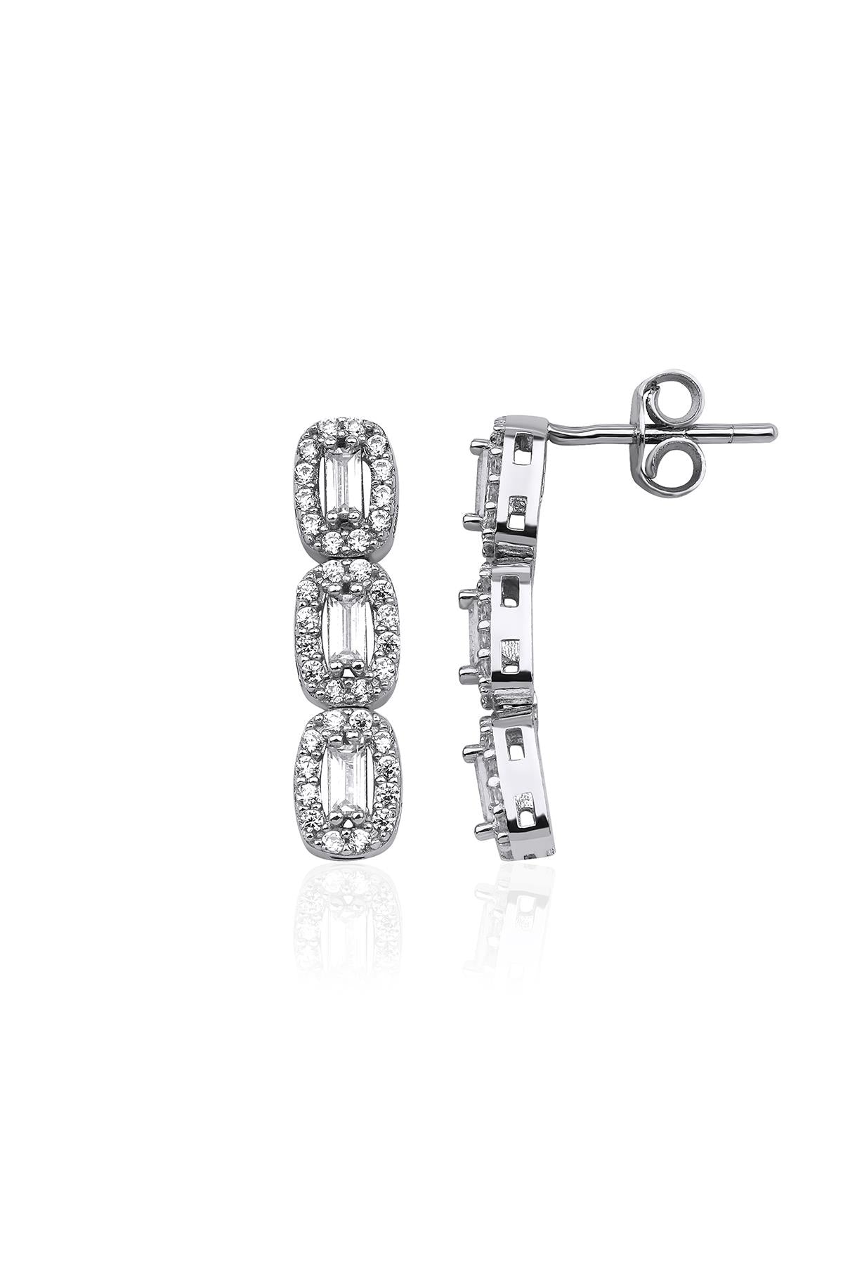 14ct Gold Baguette Cut Cluster Earrings