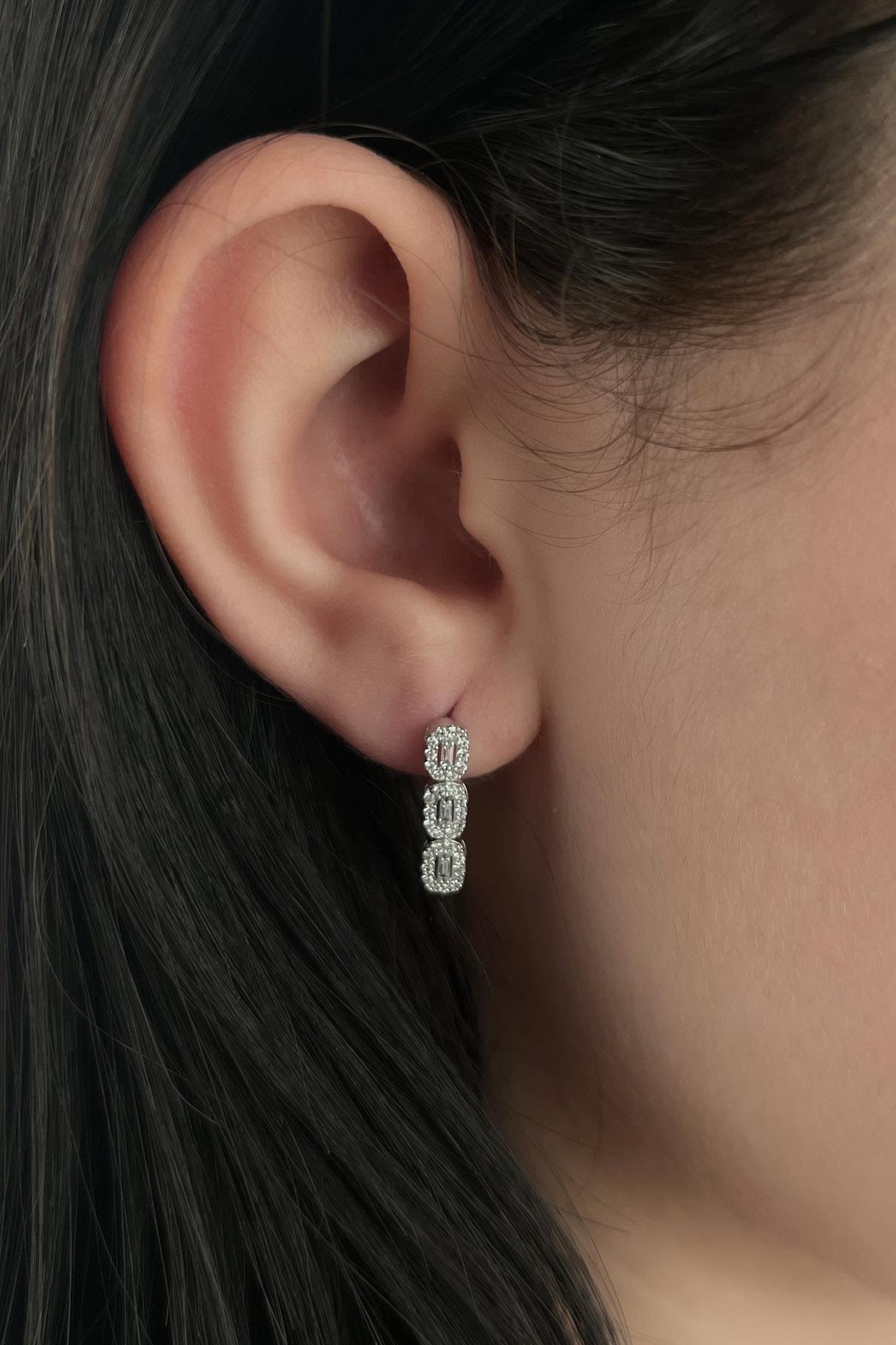 14ct Gold Baguette Cut Cluster Earrings