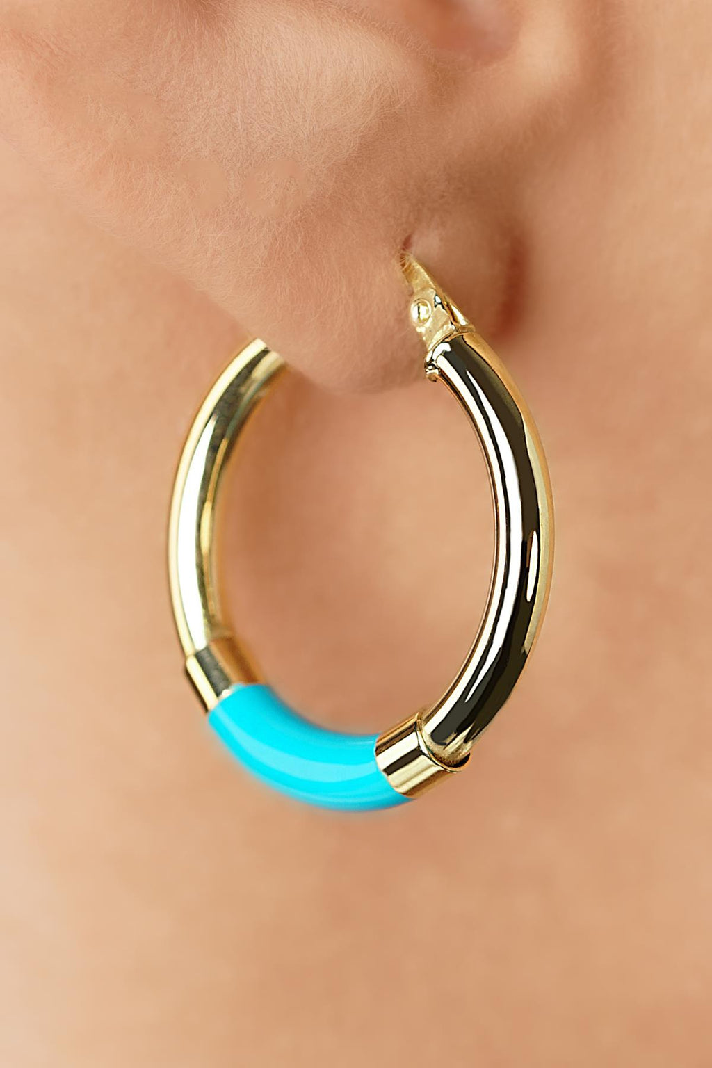 14ct Gold Blue Enamel Hoop Earrings