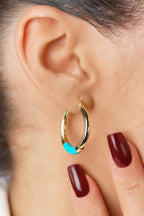 14ct Gold Blue Enamel Hoop Earrings