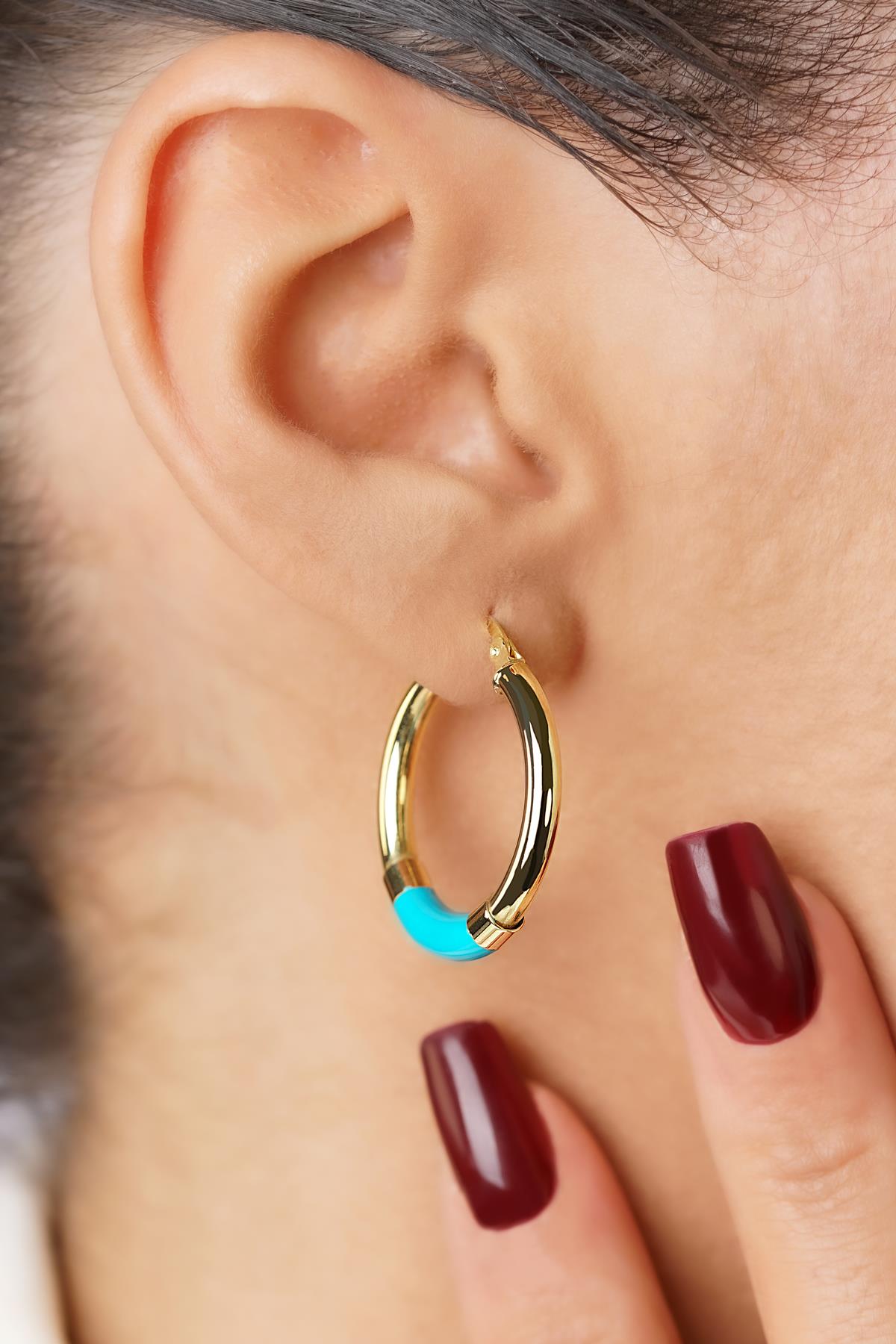 14ct Gold Blue Enamel Hoop Earrings