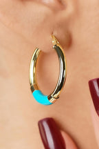 14ct Gold Blue Enamel Hoop Earrings