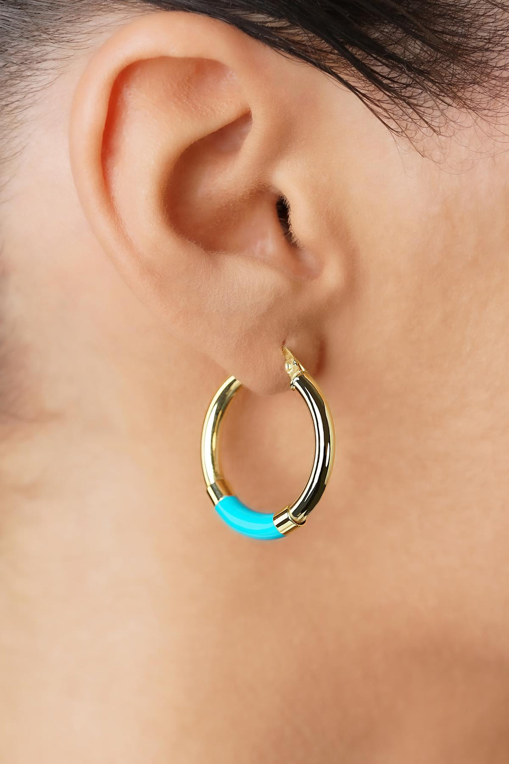 14ct Gold Blue Enamel Hoop Earrings