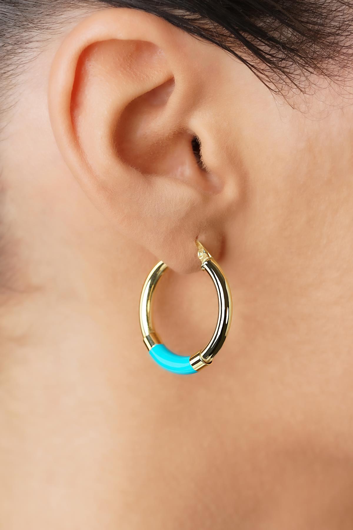 14ct Gold Blue Enamel Hoop Earrings