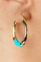 14ct Gold Blue Enamel Hoop Earrings