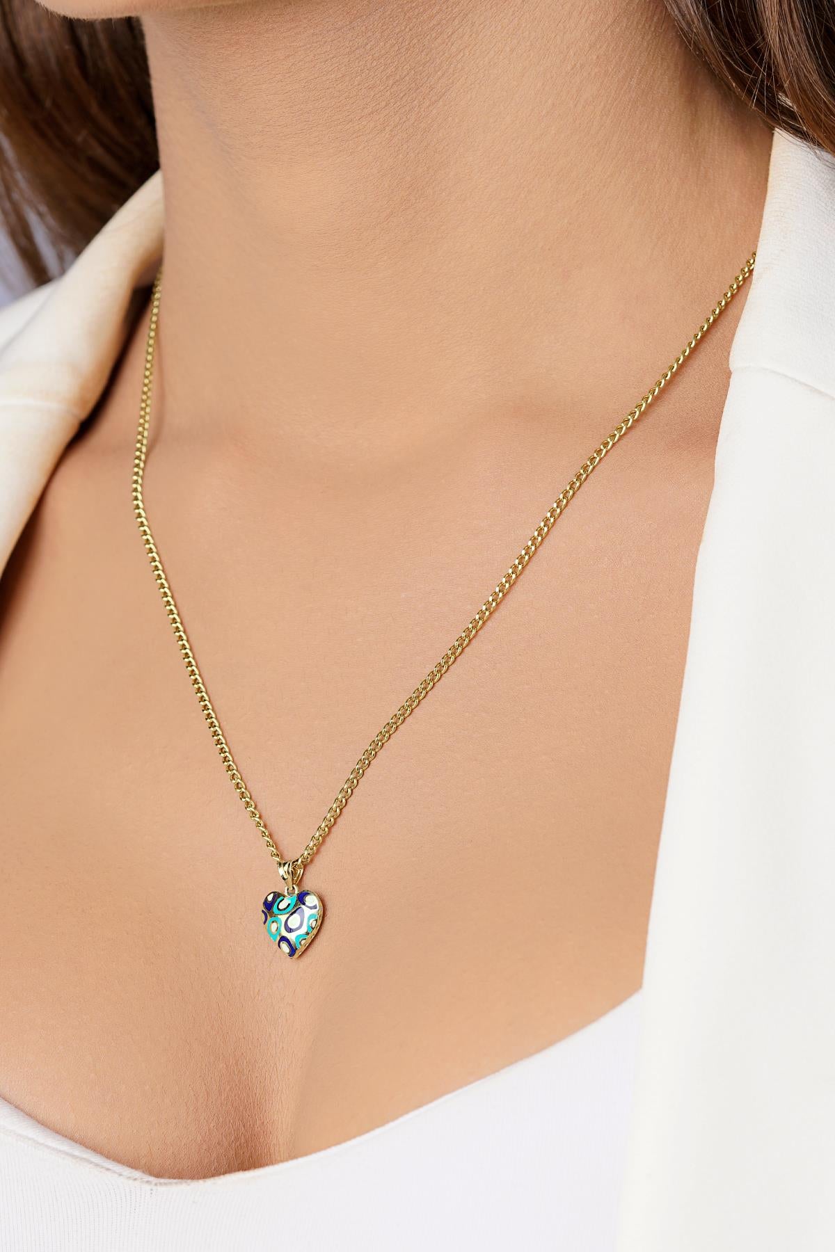 14ct Gold Colorful Charm Necklace, Curb Chain