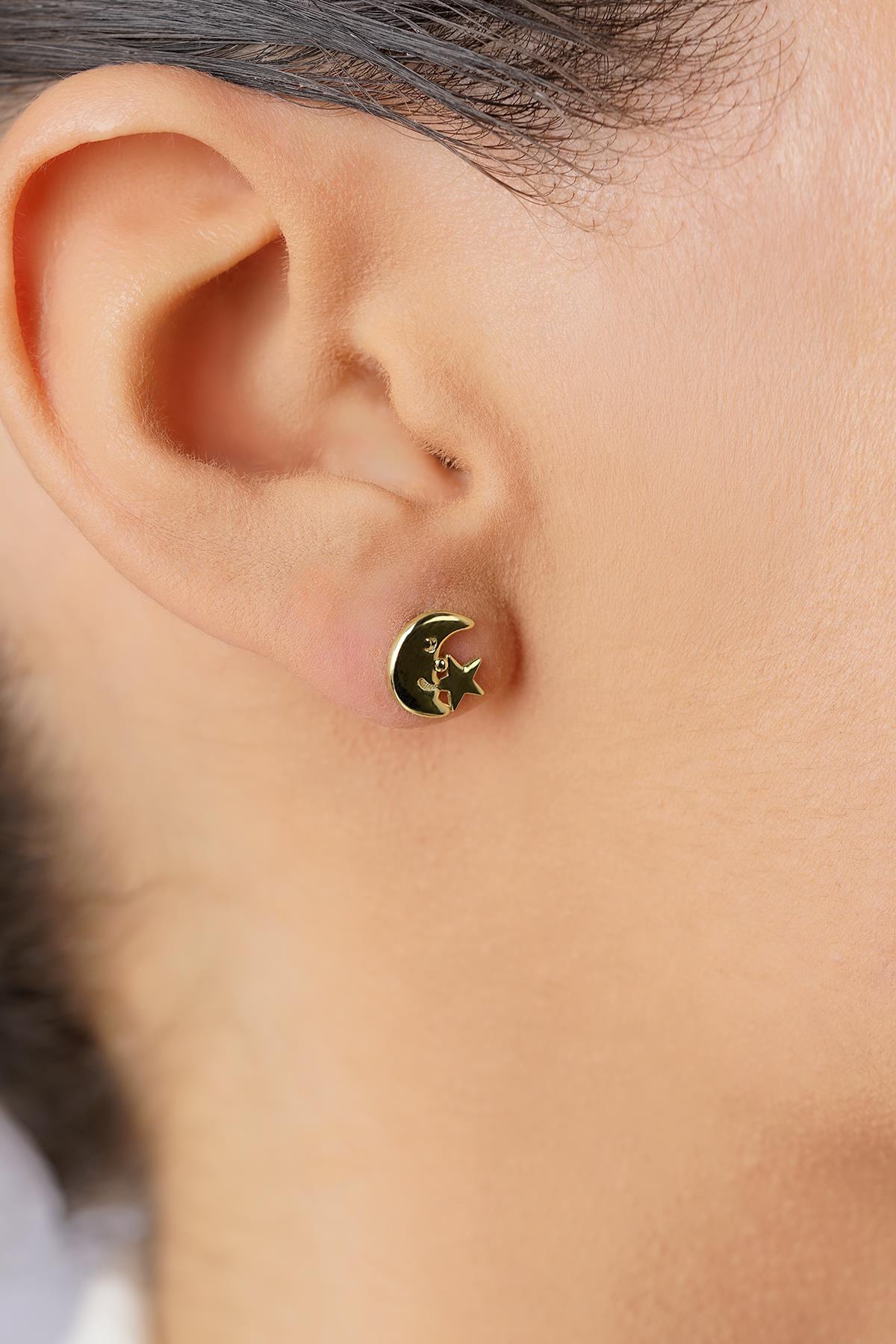 14ct Gold Designer Star & Crescent Studs