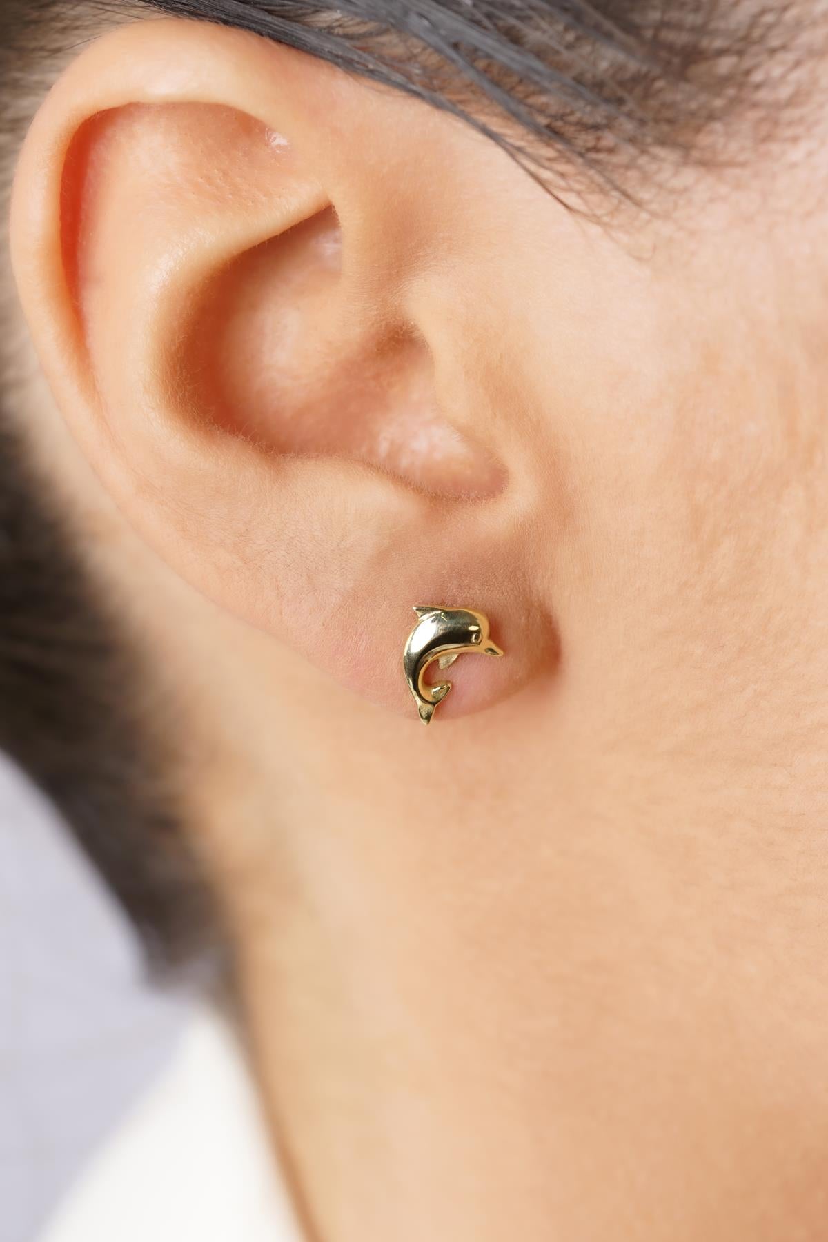 14ct Gold Dolphin Studs, Sea Jewelry