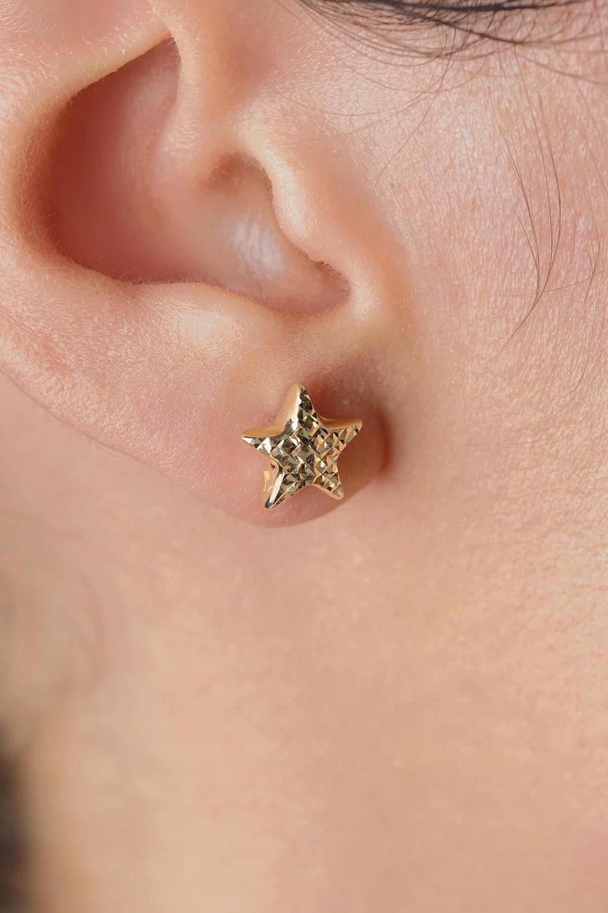 14ct Gold Etched Star Stud Earrings