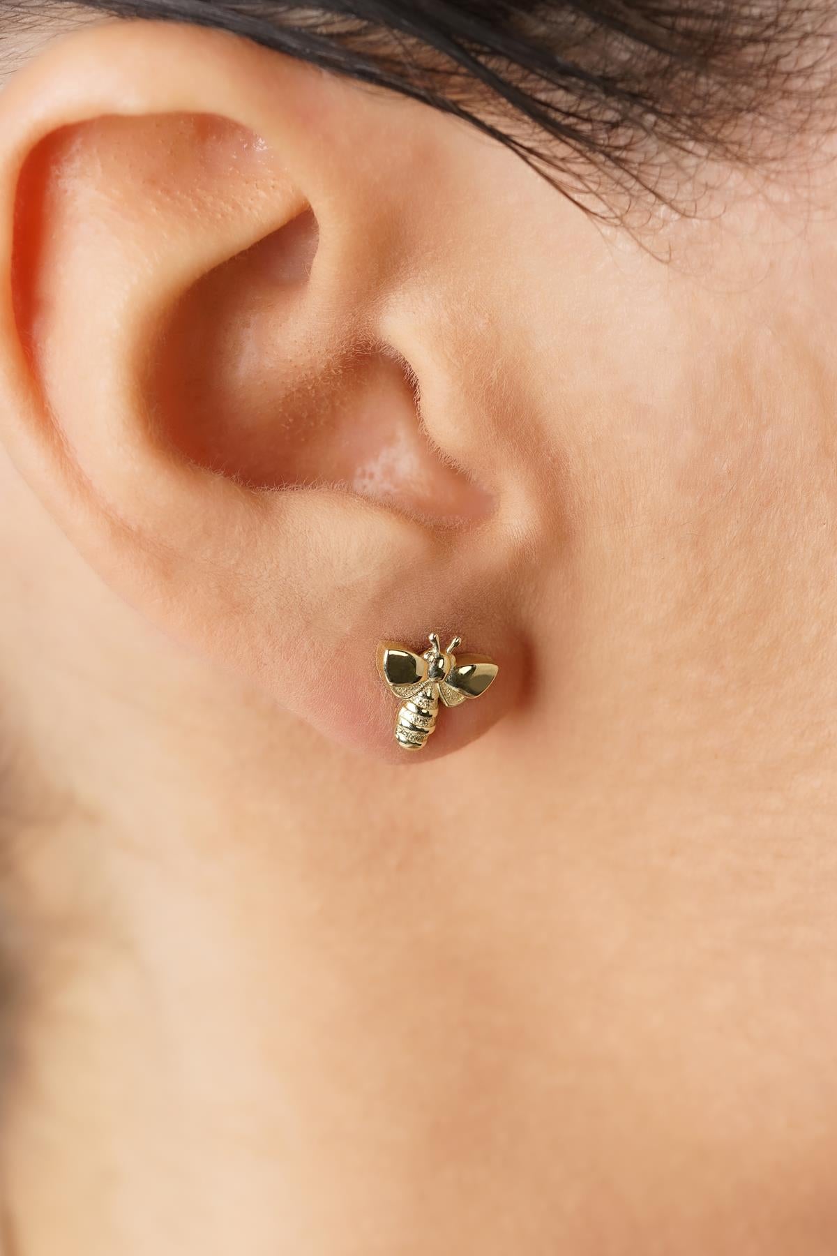14ct Gold Honey Bee Stud Earrings