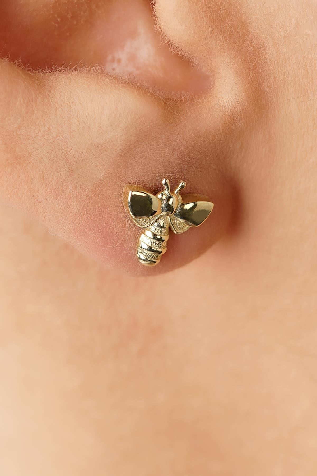 14ct Gold Honey Bee Stud Earrings
