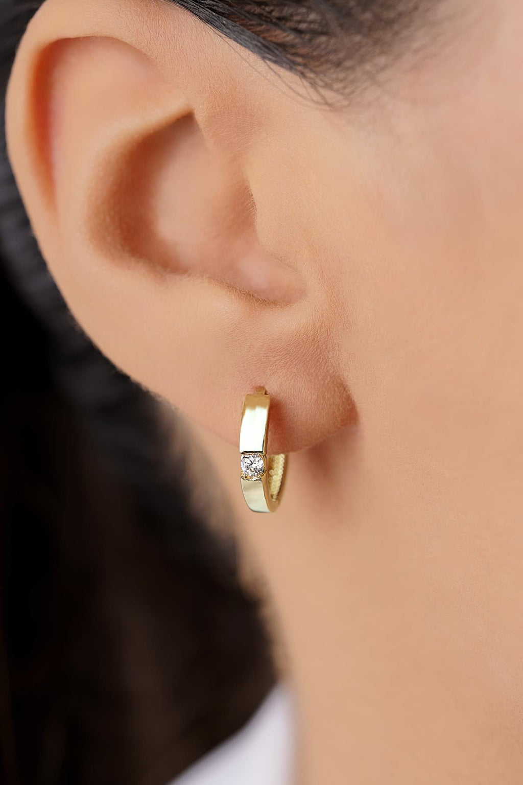 14ct Gold Hoop Earrings with Solitaire Detail