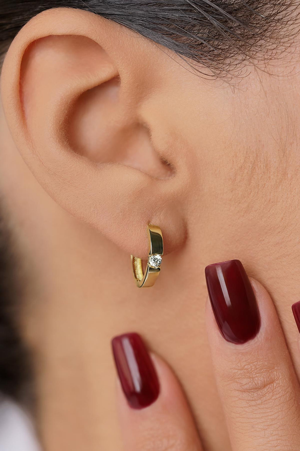 14ct Gold Hoop Earrings with Solitaire Detail