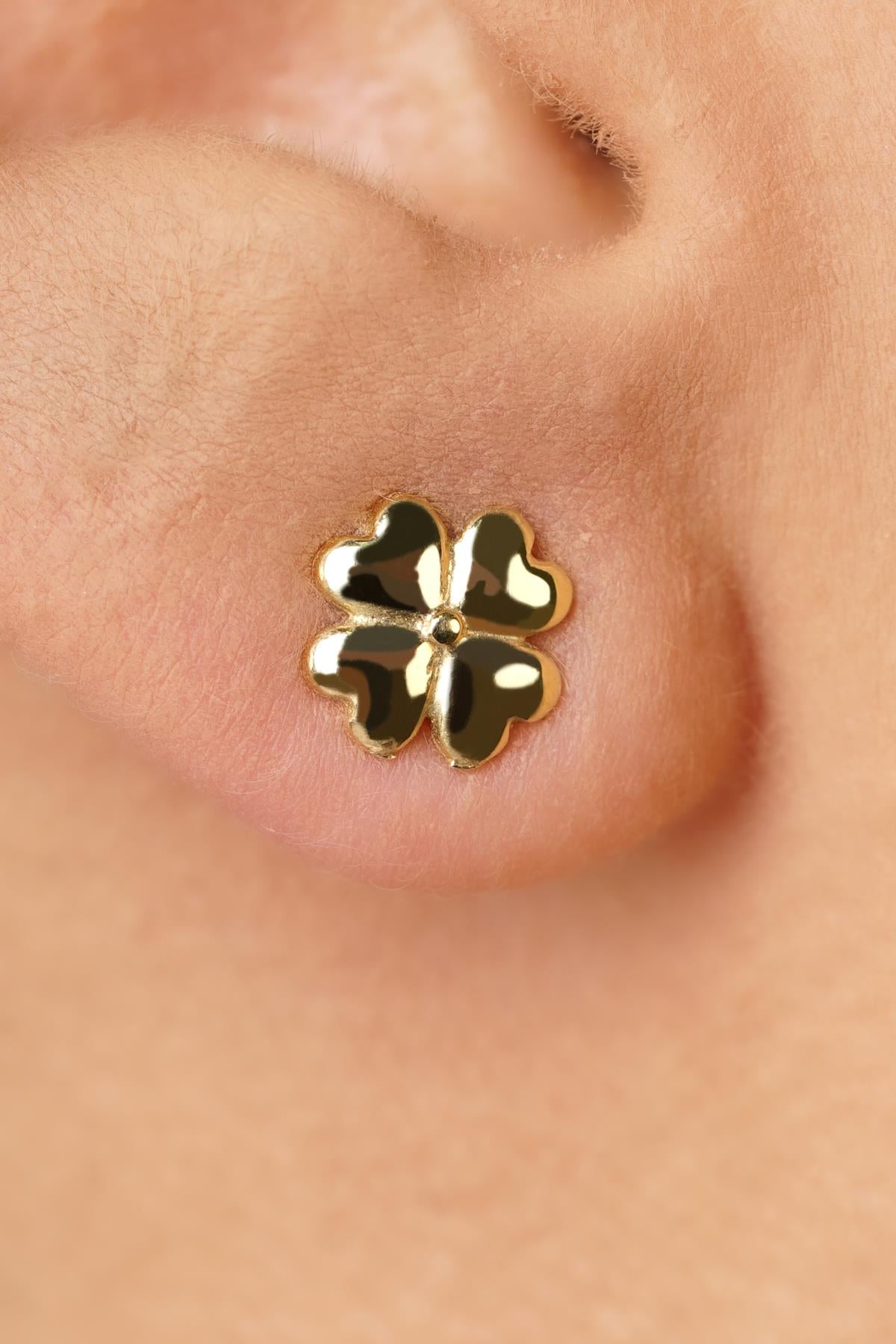 14ct Gold Lucky Four Leaf Clover Studs