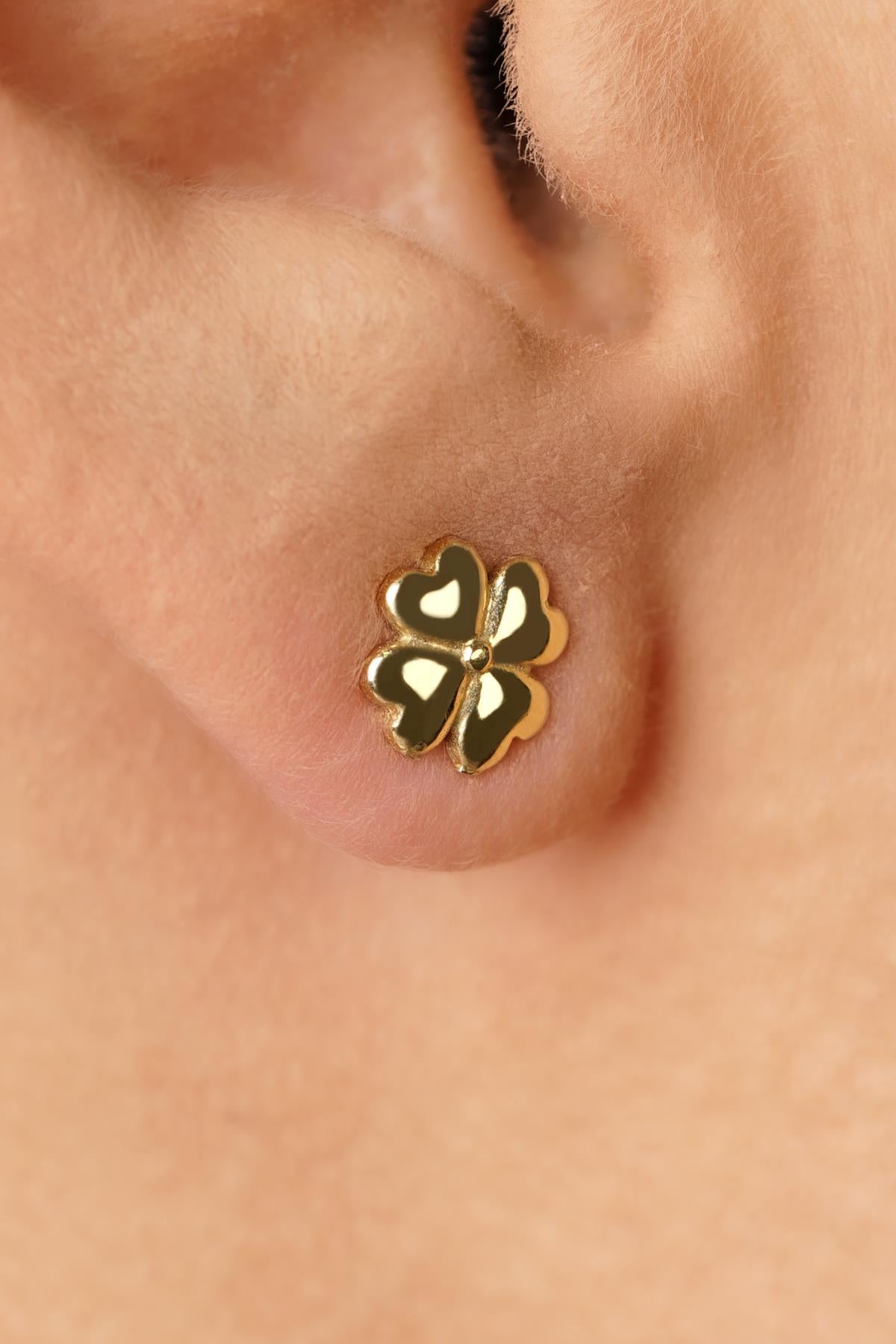 14ct Gold Lucky Four Leaf Clover Studs