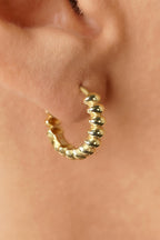 14ct Gold Oval Beaded Hoop Earrings