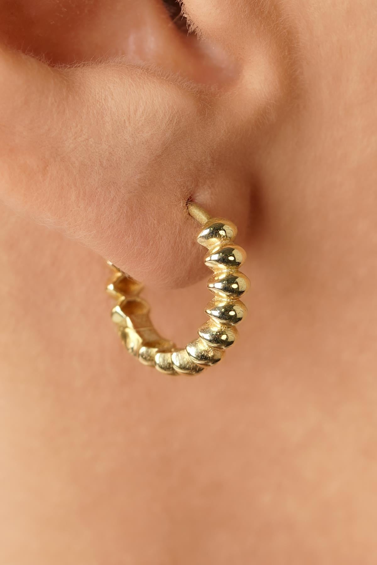 14ct Gold Oval Beaded Hoop Earrings