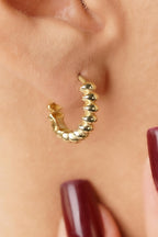 14ct Gold Oval Beaded Hoop Earrings