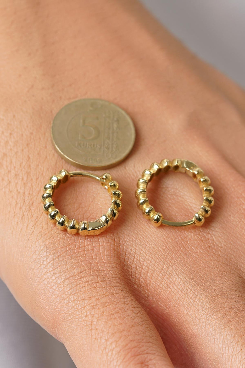 14ct Gold Oval Beaded Hoop Earrings